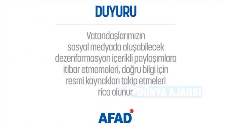 AFAD'dan depremle ilgili dezenformasyon uyarısı