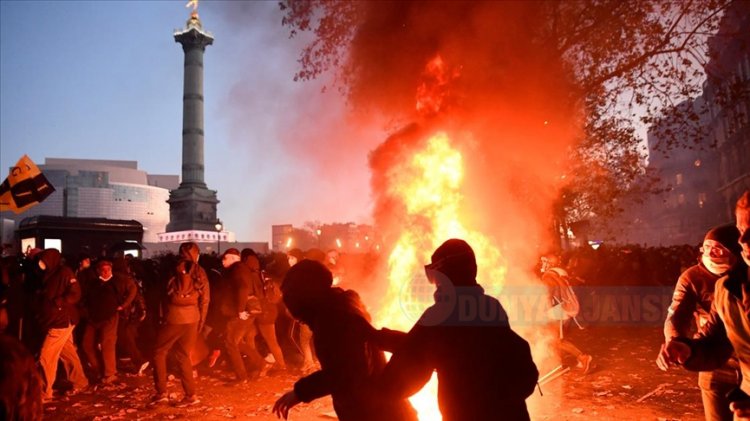 Fransa'da güvenlik yasa tasarısı ve polis şiddetinin protesto edildiği gösterilerde olaylar çıktı