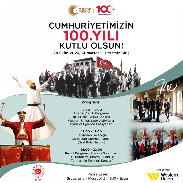 Essen Başkonsolosluğu ev sahipliğinde “Cumhuriyetin 100. Yılı” kutlamaları Grugahalle’de yapılacak